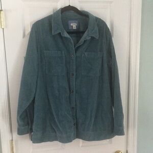 Men,s L L Bean Corduroy button up long sleeve shirt XL teal color